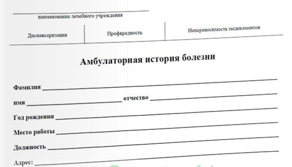 Амбулаторная история болезни (форма №25-б), карта